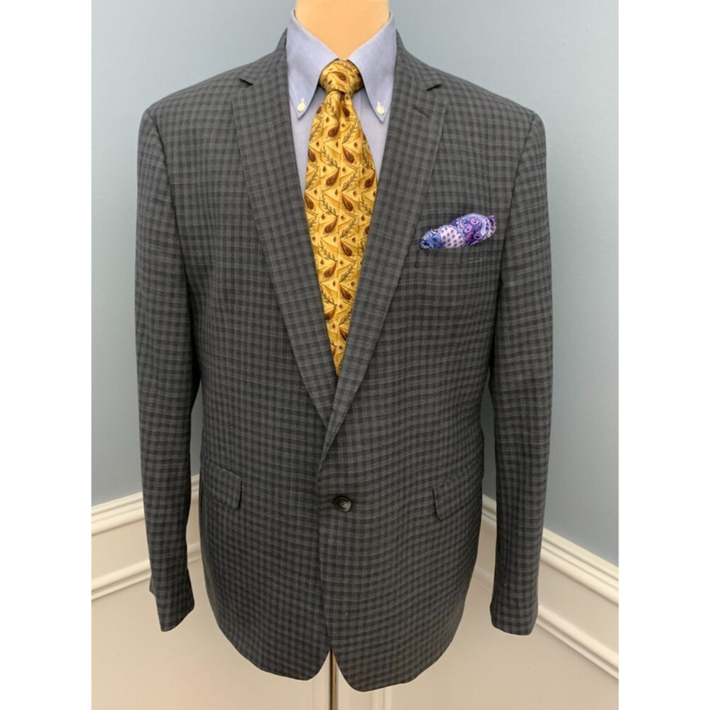 Penguin Blazer Mens 46R Wool Plaid Check Comfort Modern Fit Jacket Sportcoat